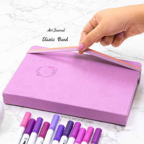 Image of NEORAH - A5 - ART JOURNAL | 200 Gsm Dotgrid Notebook | 160 Pages(21.0 x 14.8 cm) |Hard Cover|3 Bookmarks|Elastic Closure |Back Pocket | Ideal - Bujo,Drawing & Painting, Junk Journal (Lavender)