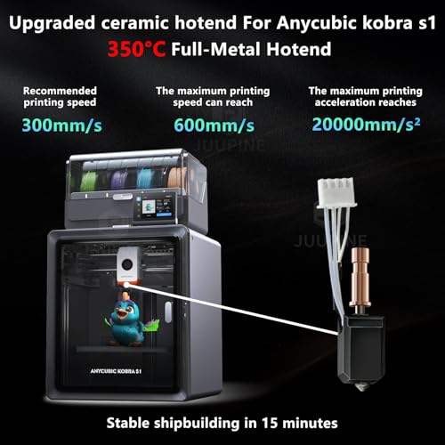 JUUPINE 3D Printer Upgraded Fast Heating Kobra S1 Extruder Ceramic Heating Tube Hot End Kit, Cobra S1 Combo Kit includes 4 hardened steel nozzles (0.2/0.4/0.6/0.8) and 2 silicone socks