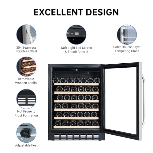 Image of 24'' Wine fridge - 46 Bottle Capacity wine cooler refrigerator, Stable Temperature Control, Digital Control Panel, Stainless Steel & Tempered Glass, Safety Lock,Lockable Wine Cellar for Home, Bar