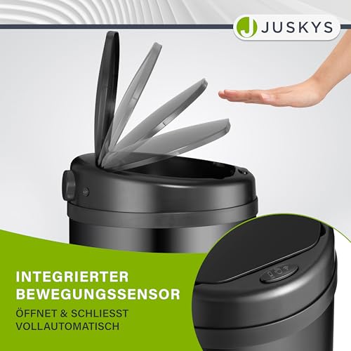 Juskys Mülleimer Küche mit Bewegungssensor Schwarz 30L - Runder Abfalleimer mit Klemmring für Müllbeutel - Rostfreier Stahl - Kontaktloses… – Ansicht 5