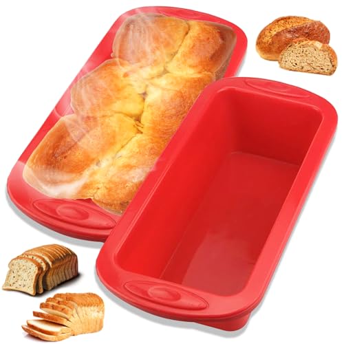 qhklew 2 Stück Silikonform Brotbackform, Silikon Backform Kasten, Antihaft Backform aus Silikon, für Selbstgebackenes Brot, Kuchen und Torten, 28 x 14,5 x 7 cm, Rot