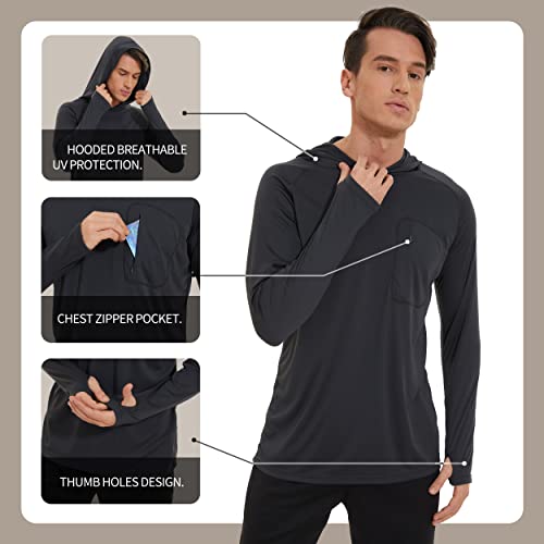 Xelorna Men's Upf 50+ Sun Protection Long Sleeve Hoodie Shirt Uv Hiking Running Fishing Thumbholes Shirt With Pockets(Grey,2Xl) #TOP4
