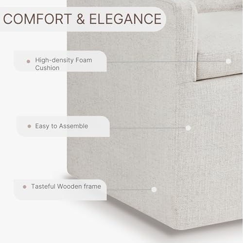 Image of KISLOT Upholstered Dining Chairs Set of 1 with Casters, Light Beige | Modern Rolling Dining Room Arm Chairs with Washable Cover, Hidden Storage Seat, Linen Look Fabric, Padded Kitchen Chairs