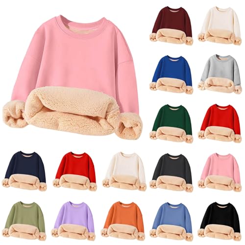Girls Boys Sherpa Lined Oversized Crewneck Sweatshirt Long Sleeve Loose T-Shirts Kids Winter Casual Tee Tops for 3-15 Years2