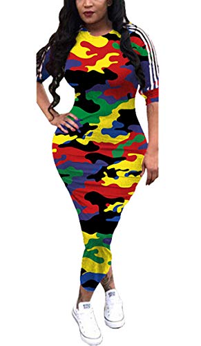 Aro Lora Women s Casual Crewneck Striped Camo Half Sleeve Bodycon Long Pencil Midi Dress X-Large Multicolor