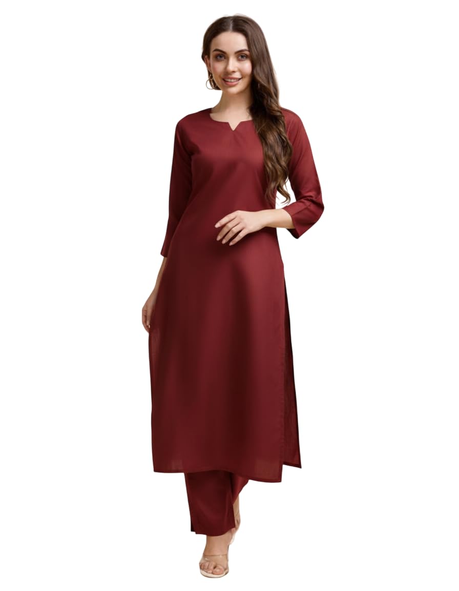 SNITCH Kurta Pant Set Latest and Stylish Silk Women's Kurti Set Party Suit Sets Solid Pattern A Line Kurta Set for Woman Kurta Set for Women Cotton in neutral