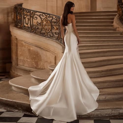 Off Shoulder Satin Wedding Dresses Mermaid Lace Long Sleeve Bridal Gowns with Train for Brides4