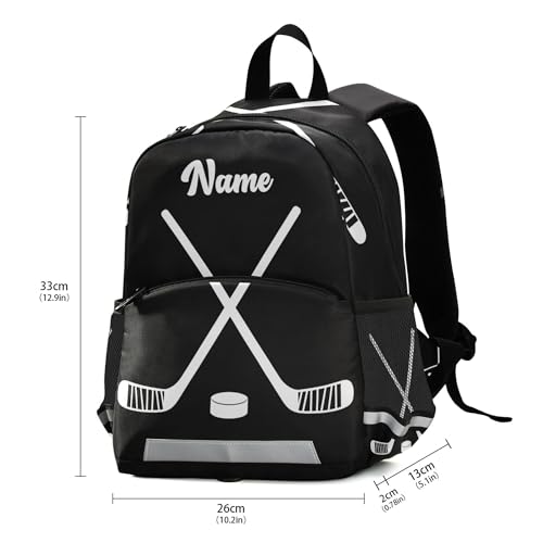 Fisyme Hockey Stick Puck Black Custom Backpack Schoolbag Kids Daypack Toddler Travel School Bag Small Backpacks for Kindergarten Preschool Nursery Boys Girl2