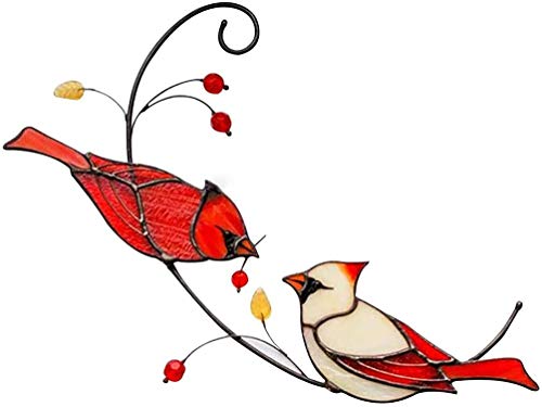 Pair of Cardinal Bird Stained Ornament Cardinal Stained Window Hangings Personality Lron Bird Material Pendant for Home Window Hanging Ornament Decoration (Style-1)