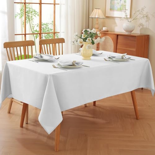SASTYBALE White Tablecloth Rectangle, Spillproof Table Cloth Wrinkle Resistant Washable Textured Table Cover for Kitchen Dinning Parties Farmhouse Outdoor 60" x 120" by SASTYBALE - Used condition - Image 3