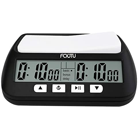 FCXJTU Chess Clock Digital Chess Timer for Board Games with Alarm, Professional Multifunction Portable Chess Clock Timer, 2 AA Battery Included (Black) Cover