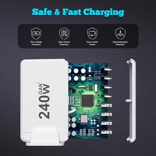 Image of USB C Charger, 240W GaN 8 Port USB Fast Block, PD100W Multi-Port Charging Station, Power Adapter Plug for Samsung /iPhone /Google, Laptop Charger for MacBook Pro /Air