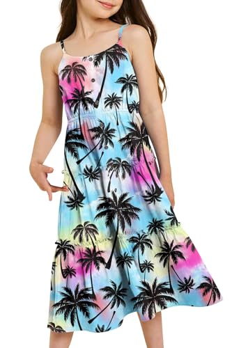 Image of Enlifety Girls Dress Hawaiian Spaghetti Straps Dresses Summer Sundress Size 6 12T