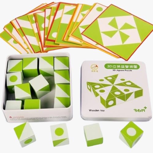 Building Blocks Toys, Wooden Magic Cube Game, Puzzle Pattern Matching Educational Montessori Toy Board Games for Kids 3 Years and Up, Rubiks Cube Building Blocks Toys,30 Geometric Shape-image-15