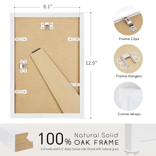 8x12 Oak Wood Picture Frams - Minimalist 8x12 Oak Wood Frames, 8"x12" Picture Frame Wood, Natural Solid Wooden Picture Frames for Wall Art Photo and Prints(3 Pack, White)