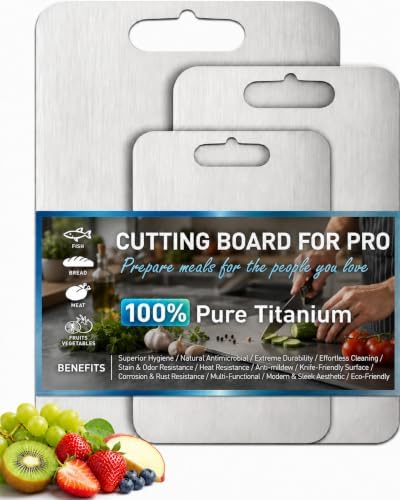 100% Pure Titanium Cutting Board Set of 3, Non-Toxic Titanium Cut...