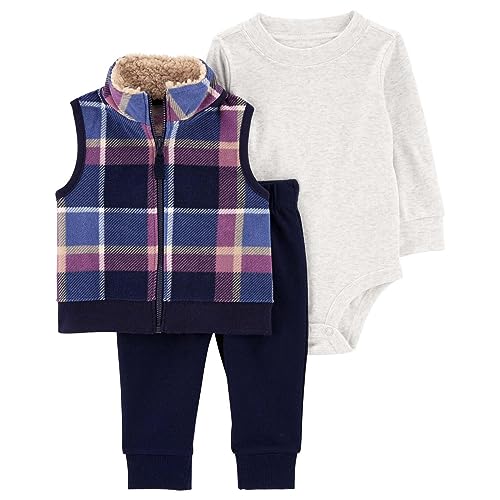Image of Carter's Baby Boys' 3 Piece Plaid Patch Little Vest Set