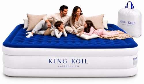 Image of King Koil Air Mattress Cal King with Built-in Pump, Inflatable Blow Up Bed