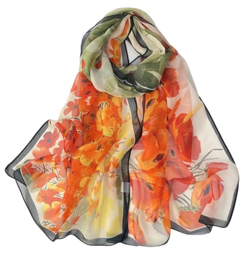 MINIDORA Lightweight Scarves for Women Elegant Floral Pattern Scarf Shawls Sunscreen Head Shawls