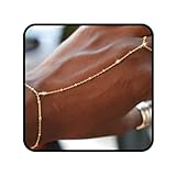 Obmyec Boho Gold Finger Ring Bracelets Beaded Slave Ring Hand Chain Harness Bracelet Hand Jewelry for Women