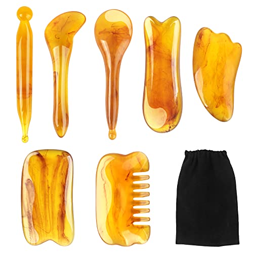 Gua Sha Schab Massagewerkzeug 7 Stück Harz Gua Sha Brett, Gua Sha Stein Kratzmassagewerkzeug Gua Sha Scraping Tool für Gesicht Körper Arme Beine Rücken