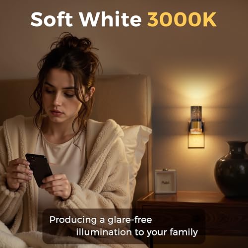 Image of L LOHAS LED Night Lights Plug into Wall, 2 Pack Acrylic Night Light,Dimmable Nightlight with 0-100 LM Adjustable Brightness, 3000K Plug in Night Light with Dusk to Dawn Sensor, for Bathroom Hallway