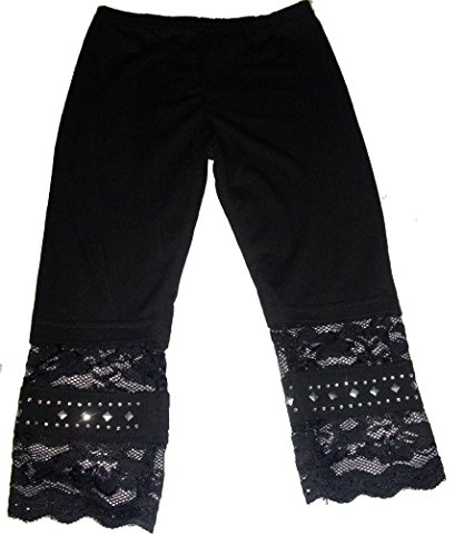 Klassywear - chica Capri Leggings rhinestones suave con detalle de encaje cintura
