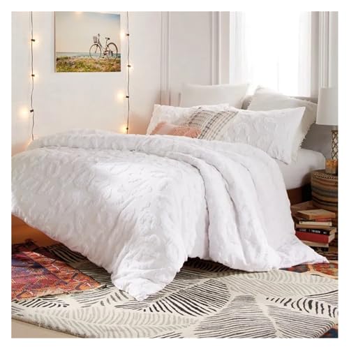 Juego de edredón chenilla leopard blanco twin xl de algodón suave con 2 piezas 6