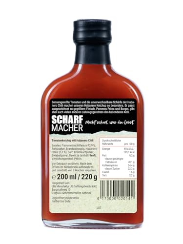 SCHARFMACHER Habanero Ketchup (200 ml), voller Geschmack, extra scharf – perfekt zu gegrilltem Fleisch, Pommes Frites, Burger und vielen anderen Lieblingsgerichten