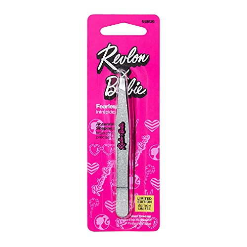 Revlon X Barbie Slant Tip Tweezer, Stainless Steel Hair Removal Makeup Tool (Packaging May Vary) #TOP1