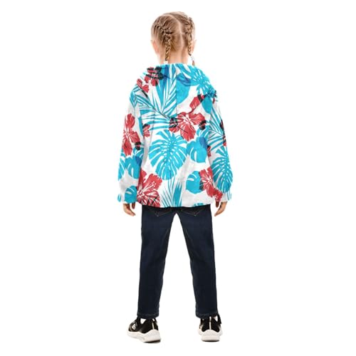 OTVEE Hibiscus Flowers Blue Leaves Kids Hoodie Jacket Fall Spring Full Zip Warm Outwear Coat4