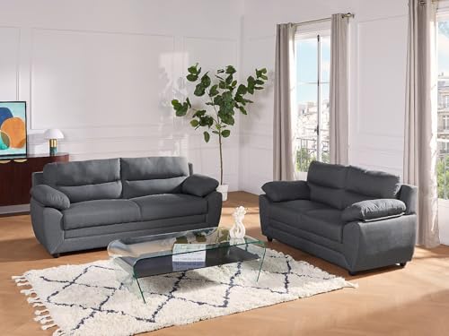 Vente-unique-Sofa 3-Sitzer & 2-Sitzer - Stoff - Anthrazit - Manoa