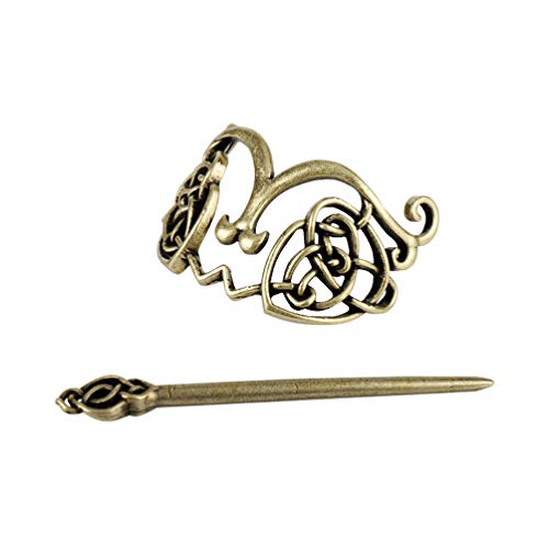 Lurrose 2 piezas pinzas para el cabello celtas vintage nudo de bronce alfileres para el cabello accesorios para el cabello vikingo diapositivas para el cabello palo pasadores de metal