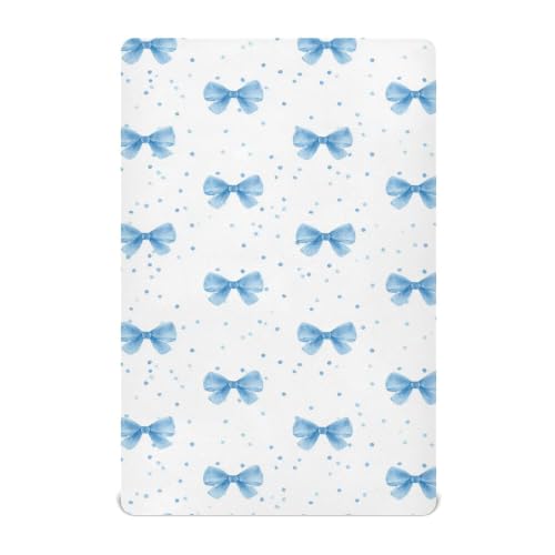 Image of Cute Bows Polka Dot Crib Sheets Soft Breathable Fitted Baby Crib Sheets Mattress Cover for Girls Boys, 52 inch x 28 inch x 9 inch
