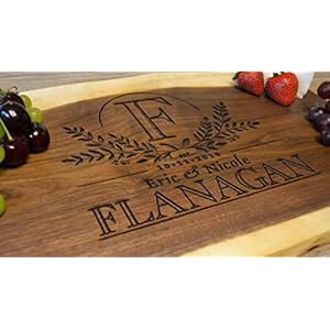Personalized cutting board wedding giftwalnut live edge wood 6 designs customized monogramed bride groom unique engraved rustic display newlywed couple parents anniversary housewarming christmas  urban country home decor