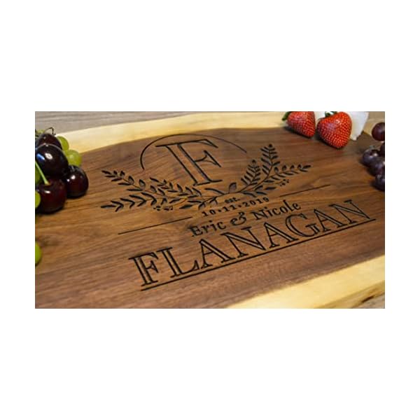 Personalized cutting board wedding giftwalnut live edge wood 6 designs customized monogramed bride groom unique engraved rustic display newlywed couple parents anniversary housewarming christmas  urban country home decor