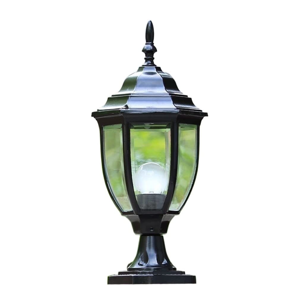 HELCEKOU Vintage Modern Simplicity Fence Column Light Classic Aluminium Waterproof IP54 Glass Outdoor Bollard Pillar Exterior Courtyard Porch Landscape Aisle Corridor Decor Post Lantern E27 Pathway