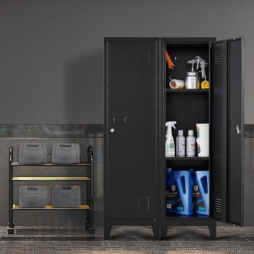 FURSTEL Metal Locker with Doors and Shelves, Locking Storage Cabinets for Small Spaces, Lockers for Employees, Lockable Storage Lockers for Office Garage School Gym - Thumbnail 2