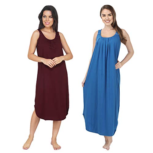 Image of BLAZON Women's Cotton Hosiery Solid Maxi Nighty Slip (Pack of 2) Available Sizes: S, M, L, XL, 2XL, 3XL, 4XL, 5XL