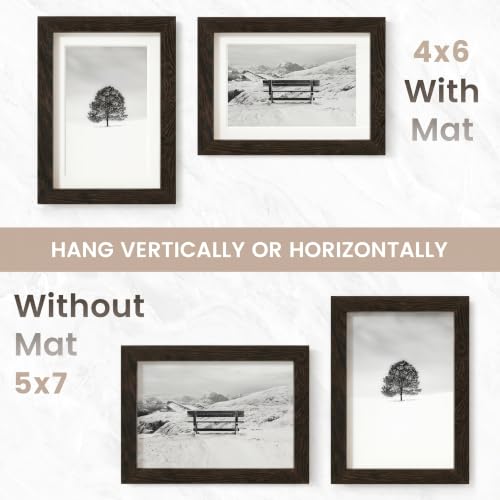 Image of 5x7 Picture Frame, USA-Sourced Natural Wenge Wood Photo Collage Frame with HD Tempered Glass, Modern Simple 5 x 7 Wooden Frame Matted to 4x6, Gallery Wall Frames for Art, Wall or Tabletop Display