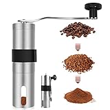 YEHOBU Manual Coffee Grinder with Adjustable Settings, Burr Coffee Mill - Hand Brushed Stainless Steel Whole Bean Burr Coffee Grinder for Aeropress, Drip Coffee, Espresso, French Press, Turkish Brew