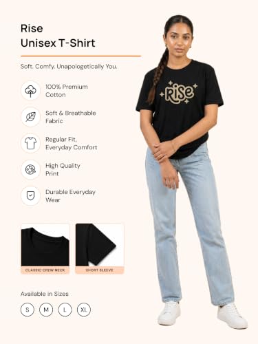 Image of Rise Unisex Cotton T-Shirt - Stand Up & Move Forward | Regular Fit | Half Sleeve | Round Neck Printed Casual Tee for Men & Women | Lightweight T-Shirt