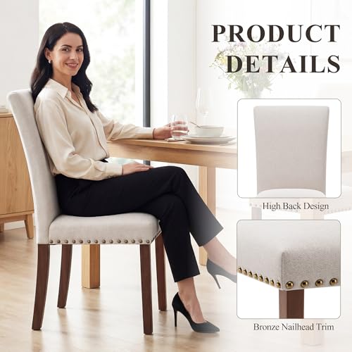 Image of COLAMY Upholstered Dining Chairs Set of 4, Beige
