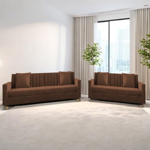 Image of Casaliving Garcia 3+2 Seater Sofa Set for Living Room (Brown)
