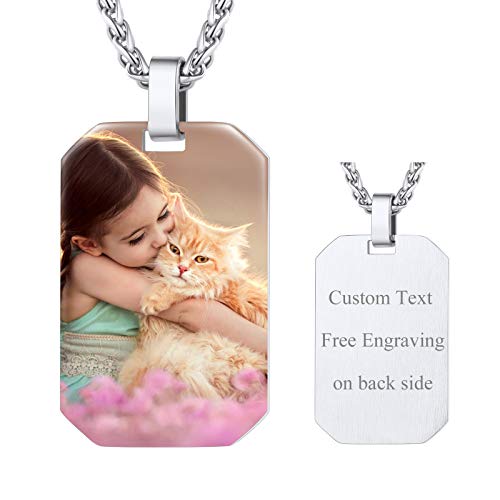 FindChic Dog Tags Personalized Necklace for Men with Silencer Custom Text Engraved/Print Photo Military US Army ID Tag/Saint Michael Guardian Pendant Stainless Steel Jewelry Gift, with Jewel