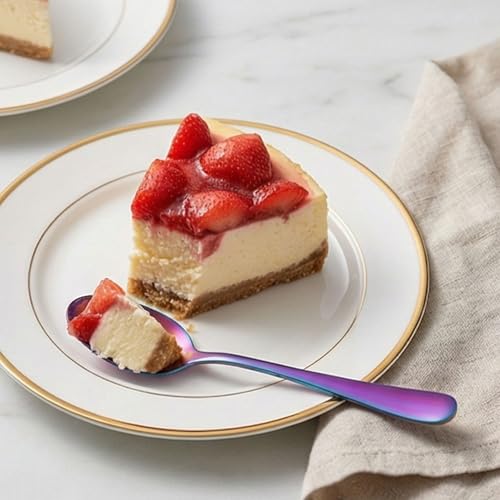 Image of 6.4 inch Rainbow Dessert Spoons Set of 4 - Food-Grade 18 /8 Stainless Steel Teaspoons, Durable Mirror Polished Silverware Spoons, Perfect for Home, Restaurant, and Gifting