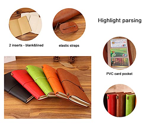 NectaRoy Retro Vintage Refillable Leather Notebook with Lined and Blank Inserts, Travelers Journals Diary Notepad,12x20cm - Image 4