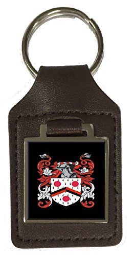 Porte-clés en cuir marron Devine avec blason gravé artisanal