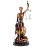 LOVIN PRODUCT 33cm Statua Seduta della Giustizia, Figurina in Resina della Dea Greca della Giustizia, Regalo da Scrivania per Avvocato e Giudice, Giustizia Cieca con Bilancia e Spada