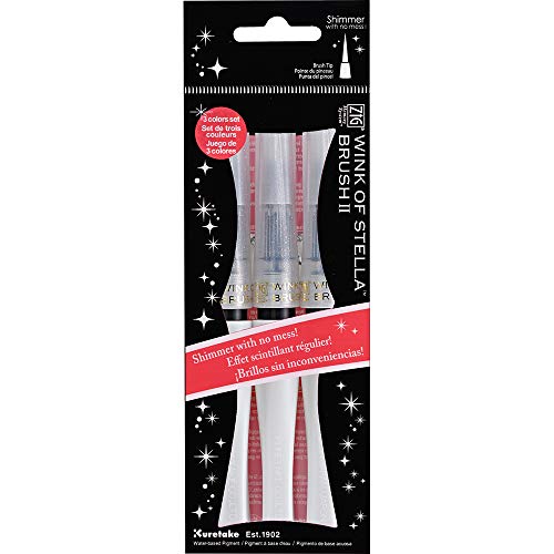 Kuretake ZIG WINK OF STELLA BRUSH II Glitter Clear 3 pcs set Flexible Brush Tip Archival Quality No mess Photo-Safe Acid Free Lightfast Odourless Xylene Free Made in Japan